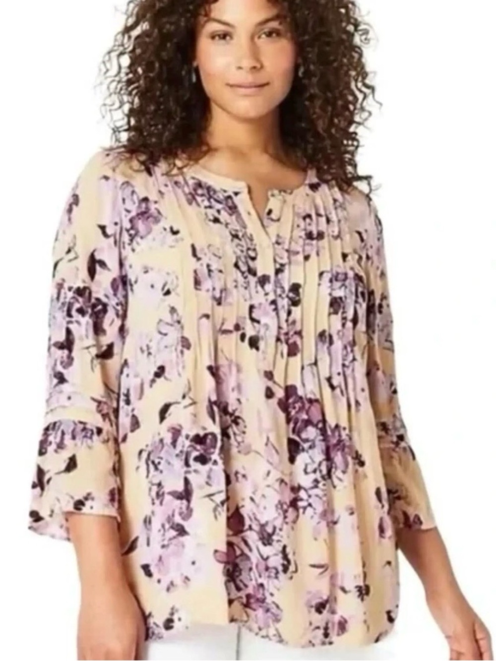 EUC J. Jill Blouse in Cream and Purple Floral